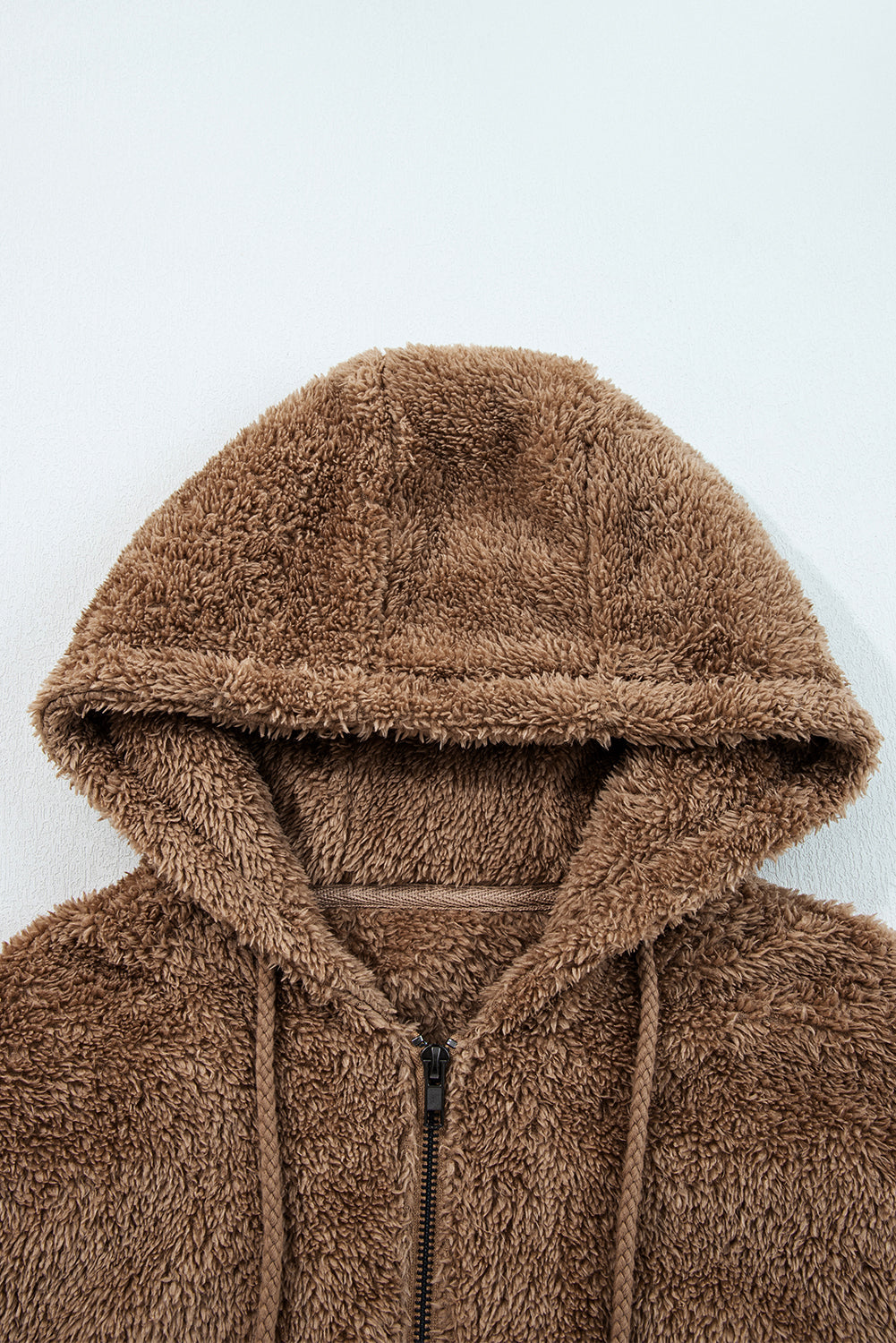 Sherpa Zip-Up Hoodie and Drawstring Shorts Set