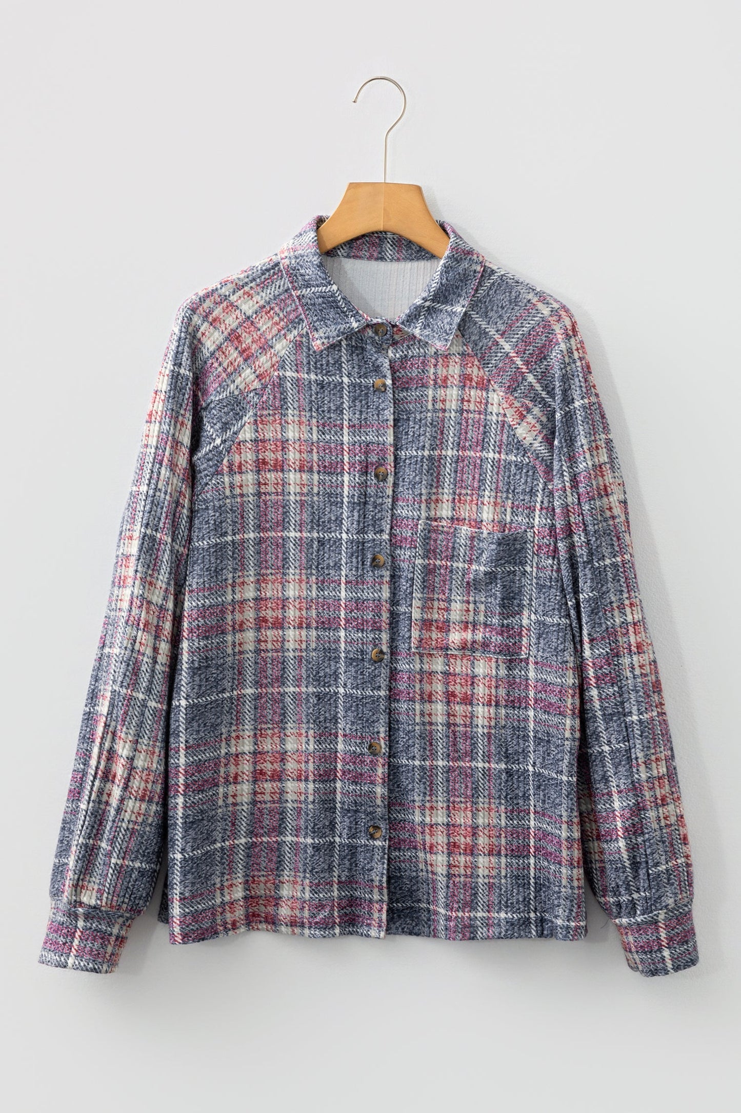 Plaid Textured Button-Up Chest Pocket Shirt