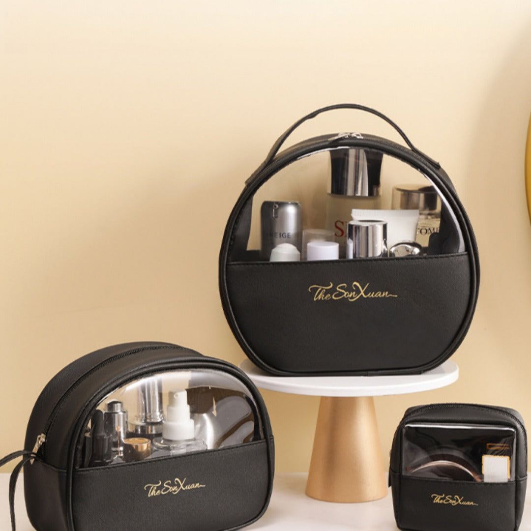 Portable large-capacity travel translucent cosmetic bag, Pu multi-functional waterproof toilet bag, portable skin care product storage bag, makeup bag organizer,Makeup bags, small