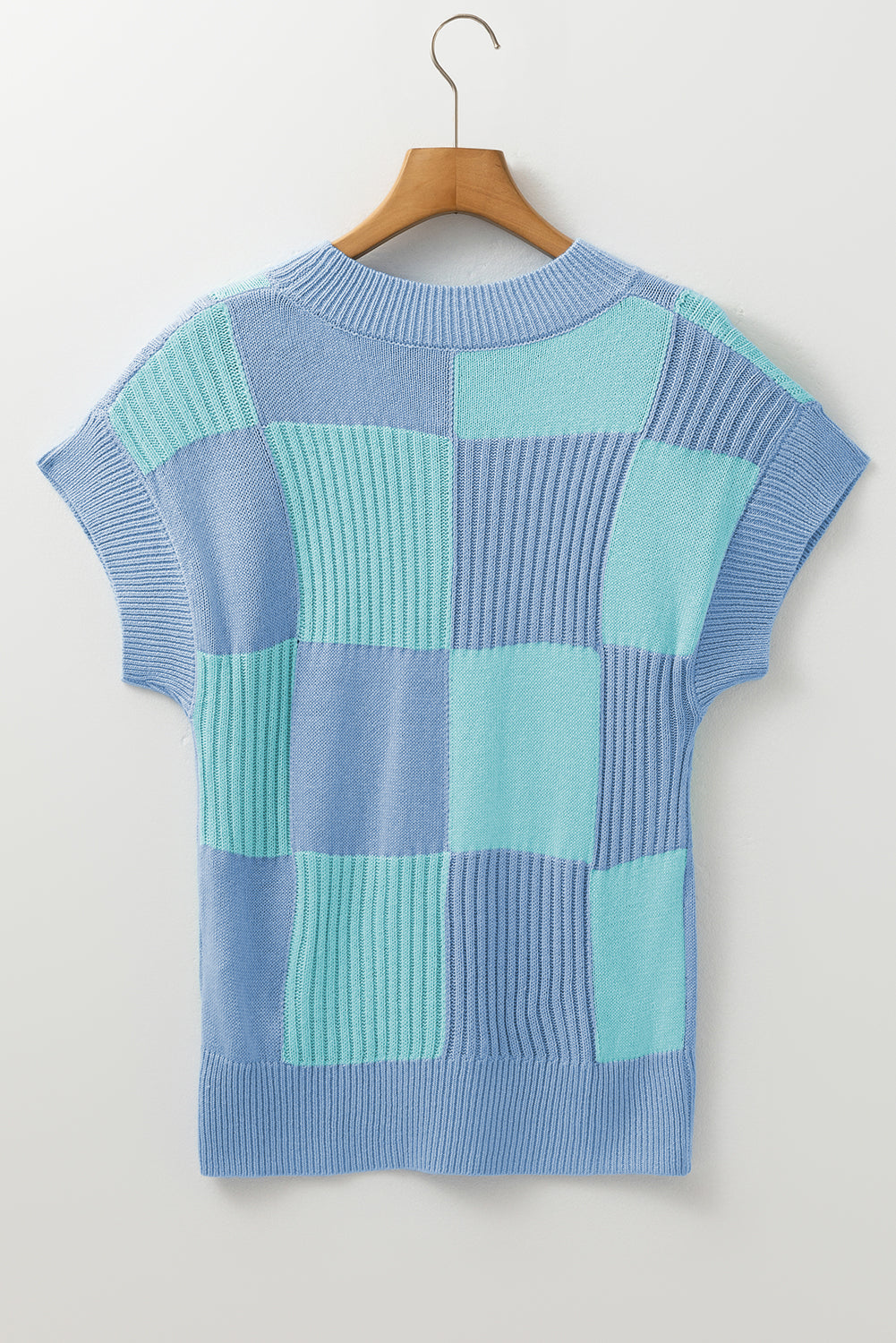 Checker Colorblock Crewneck Short Sleeve Sweater