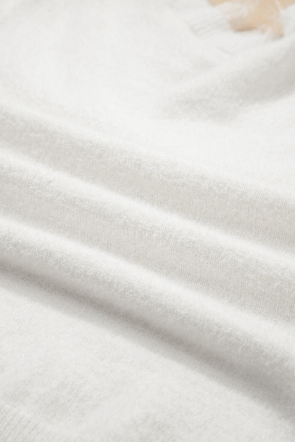 Lace Patchwork Sleeve Faux Two-Piece Fuzzy Sweater