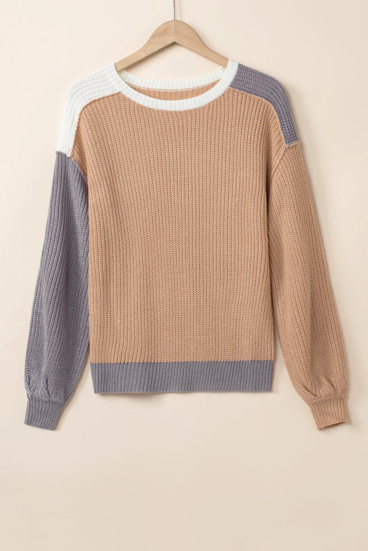 Colorblock Patchwork Round Neck Sweater