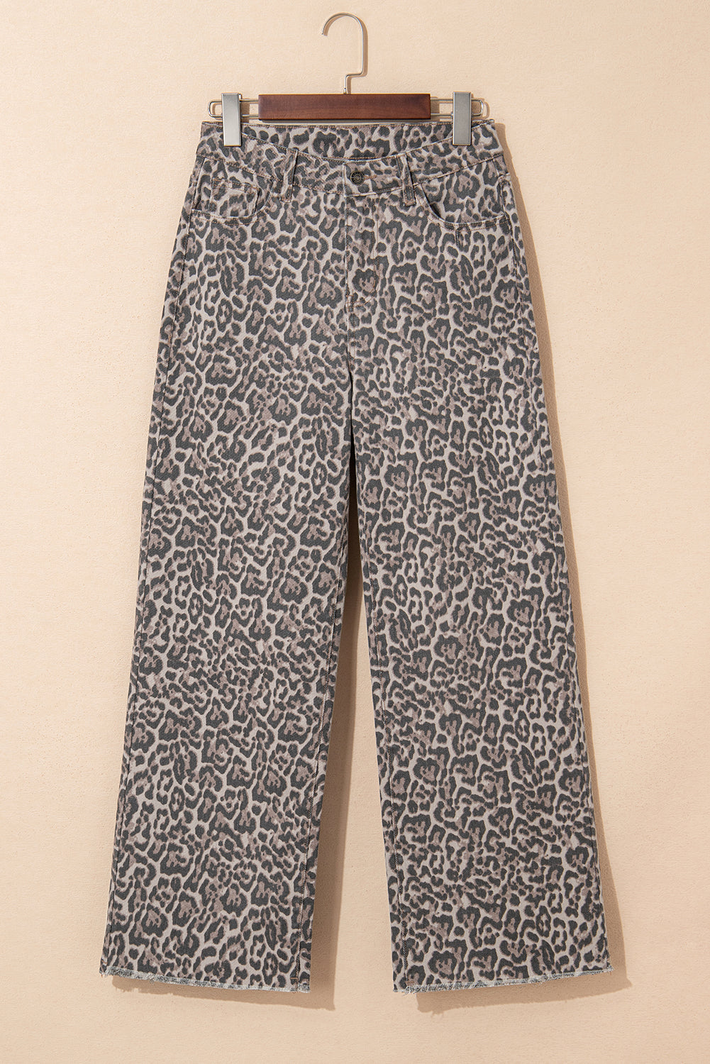 Leopard Frayed Edge Wide Leg Jeans