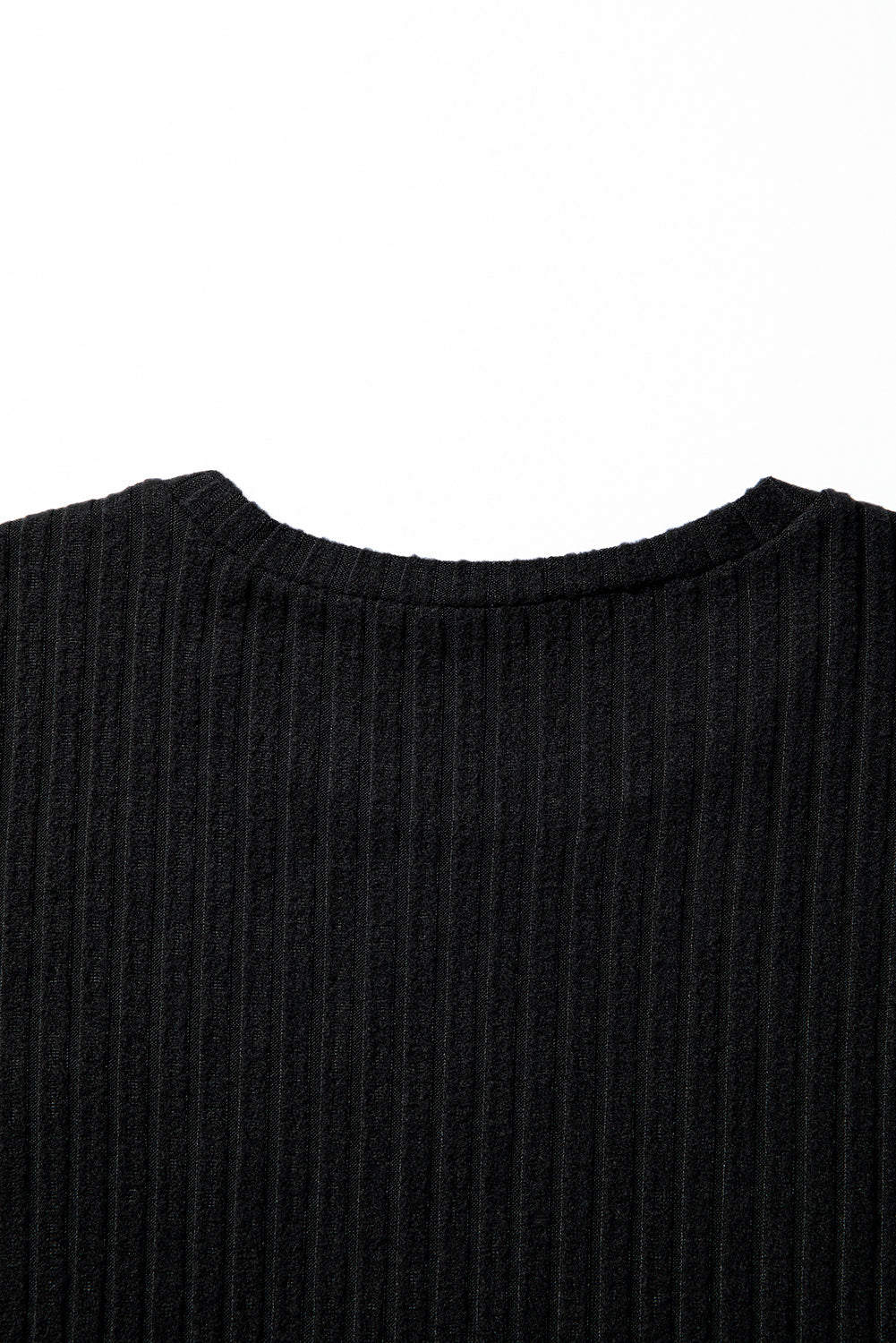 Solid Ribbed Knit Textured Round Neck Top