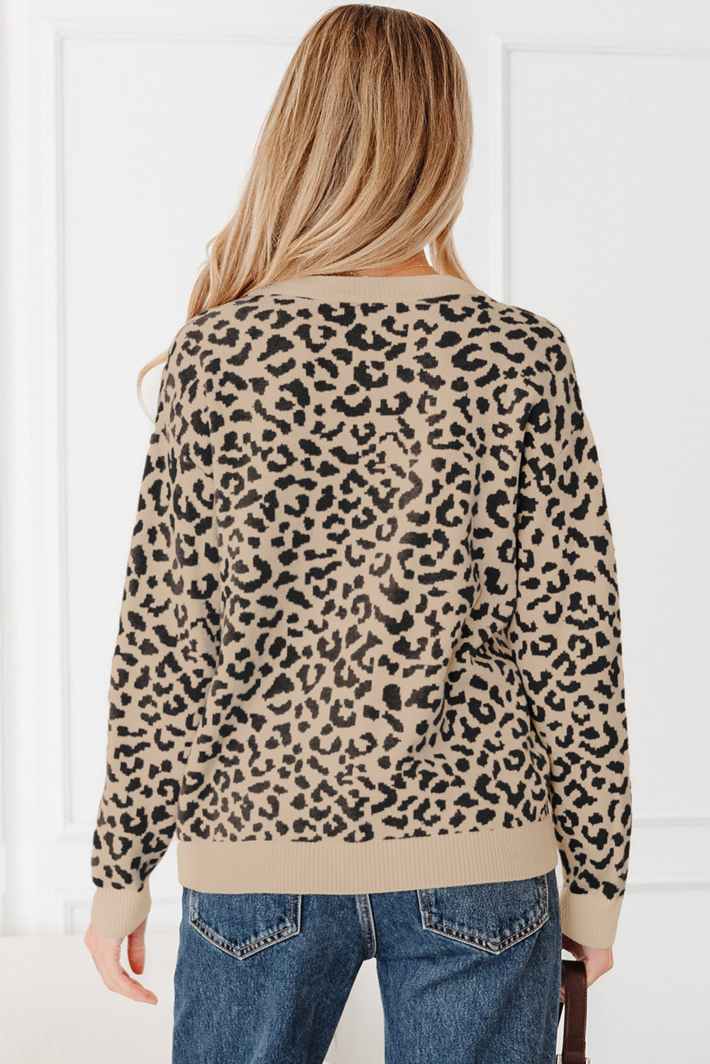 Leopard Drop Shoulder Chunky Cardigan Sweater