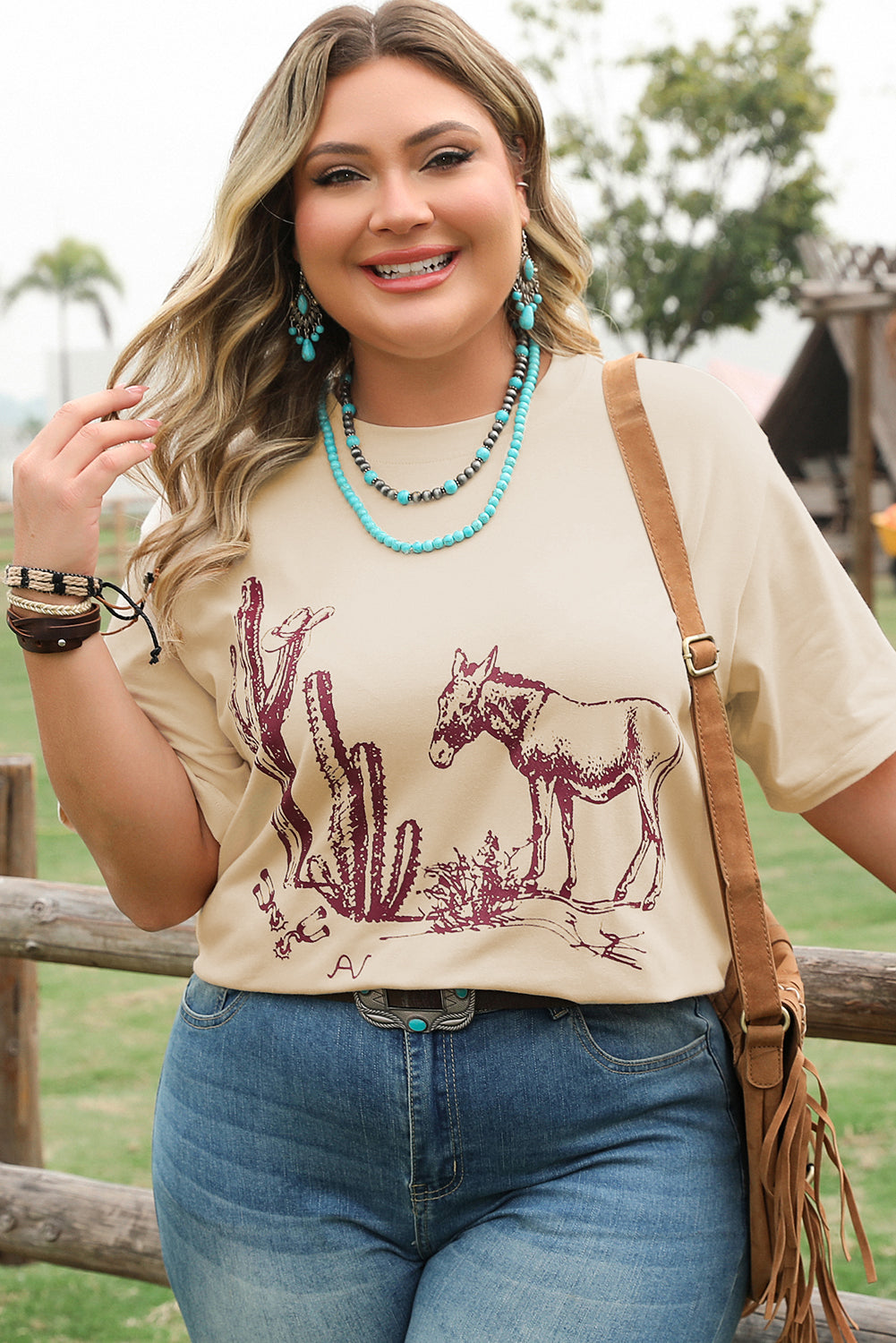 Plus Size Western Burro Cactus Crew Neck Tee