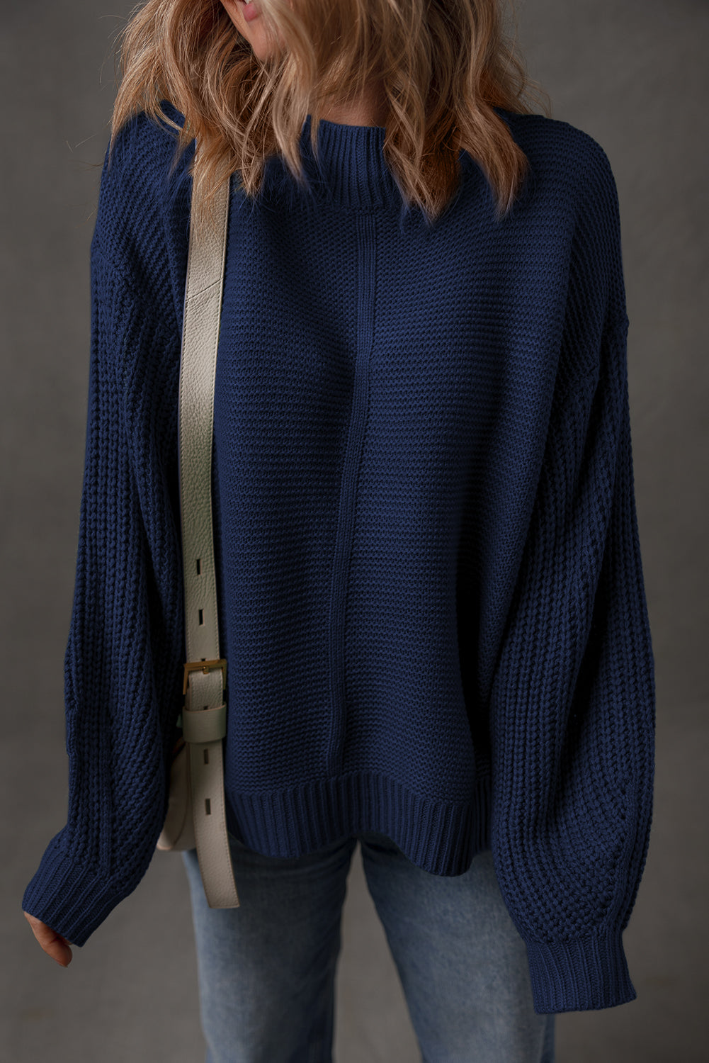 Solid Front Seam Drop Shoulder Sweater