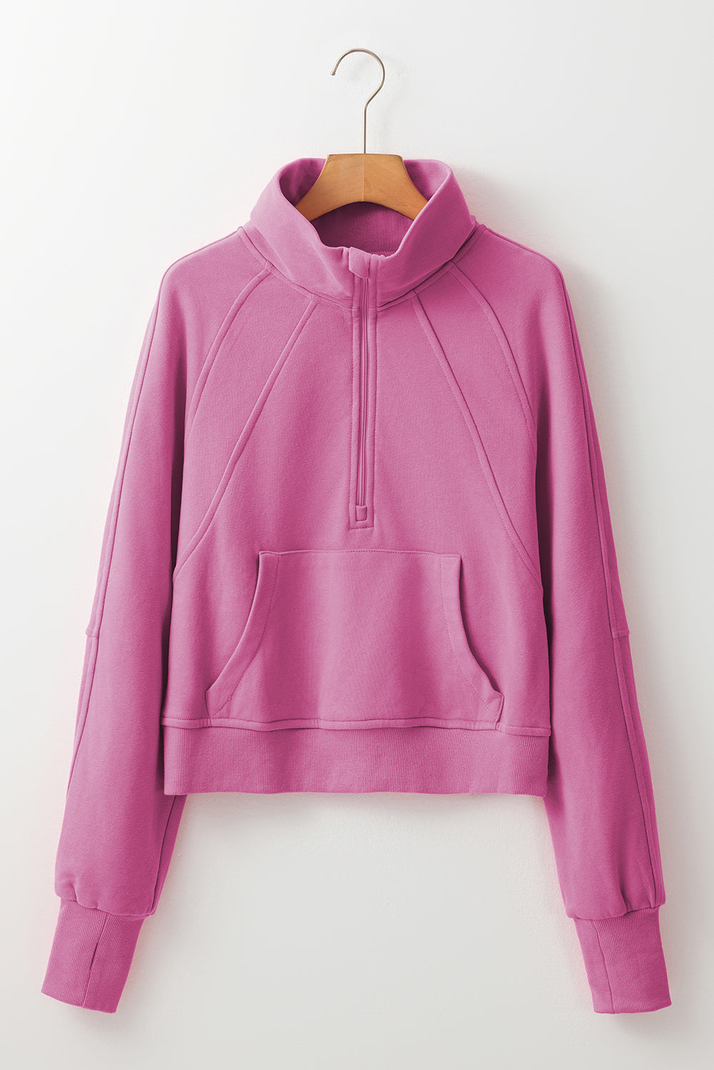 Solid Fleece-Lined Half-Zip Up Collar Sweatshirt