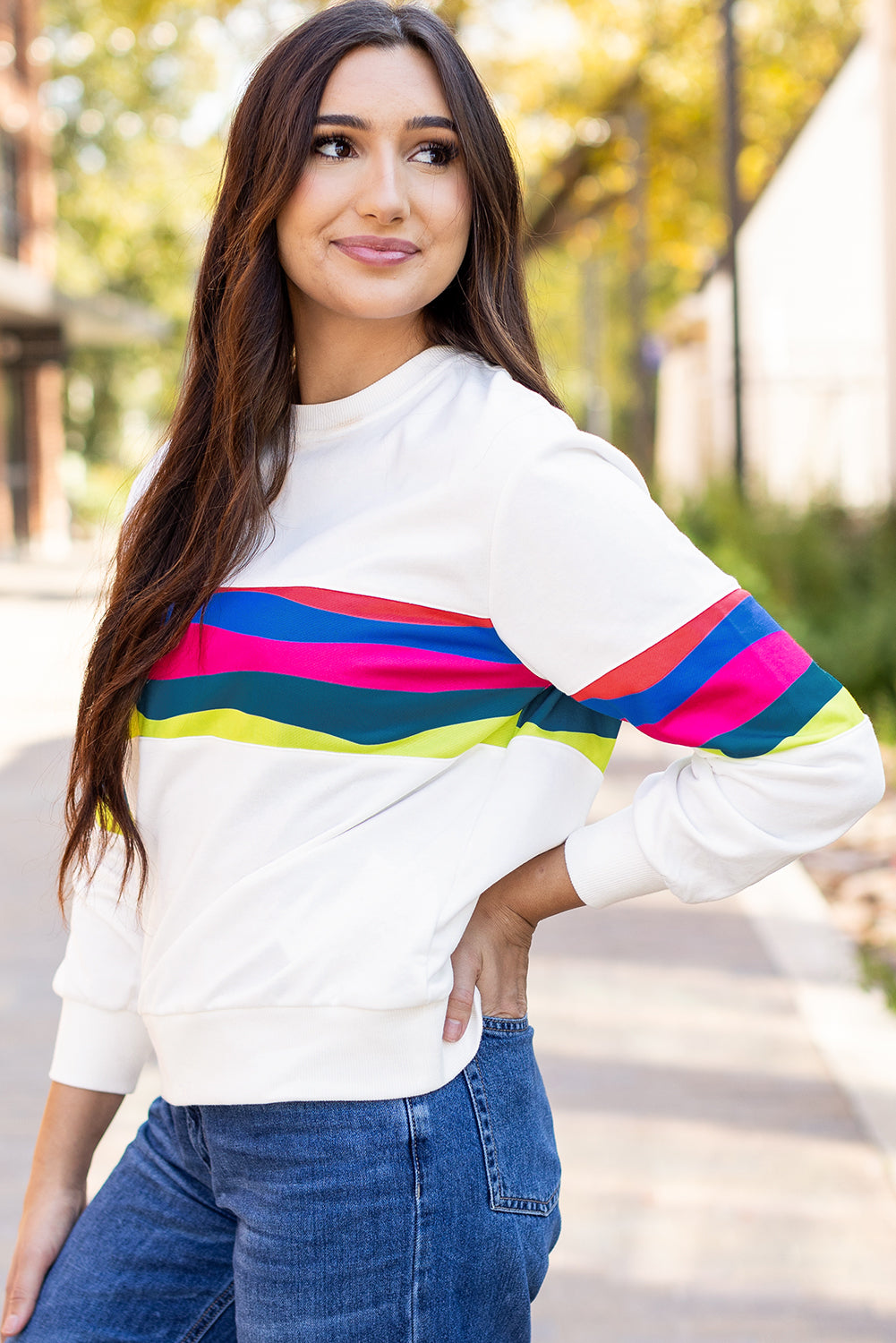Stripe Patchwork Long Sleeve Top