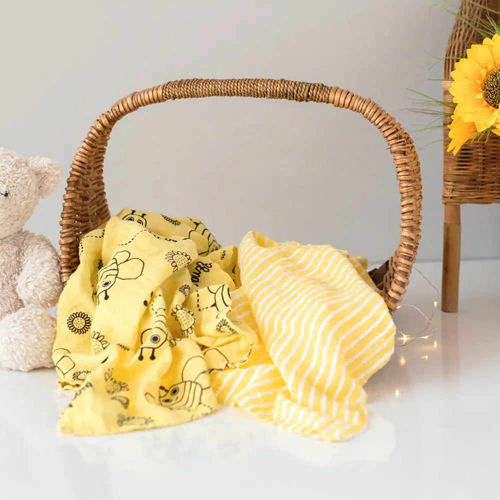 Milk&Moo Set of 2 Buzzy Bee Baby Muslin Swaddle Blanket - # BAGE41210020