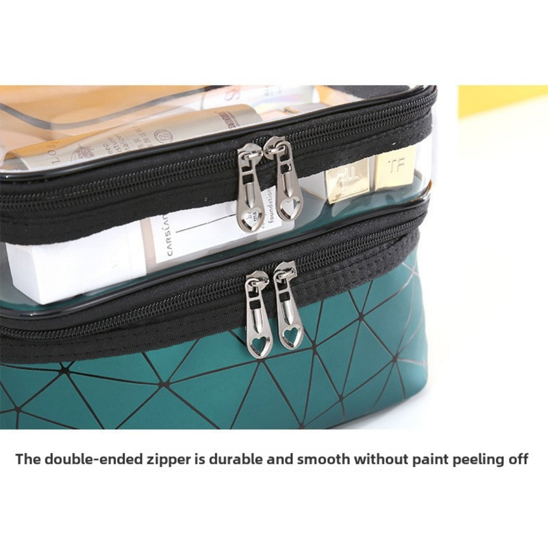 Multifunctional double-layer cosmetic bag, transparent storage bag, travel portable tote bag, large-capacity waterproof toilet bag