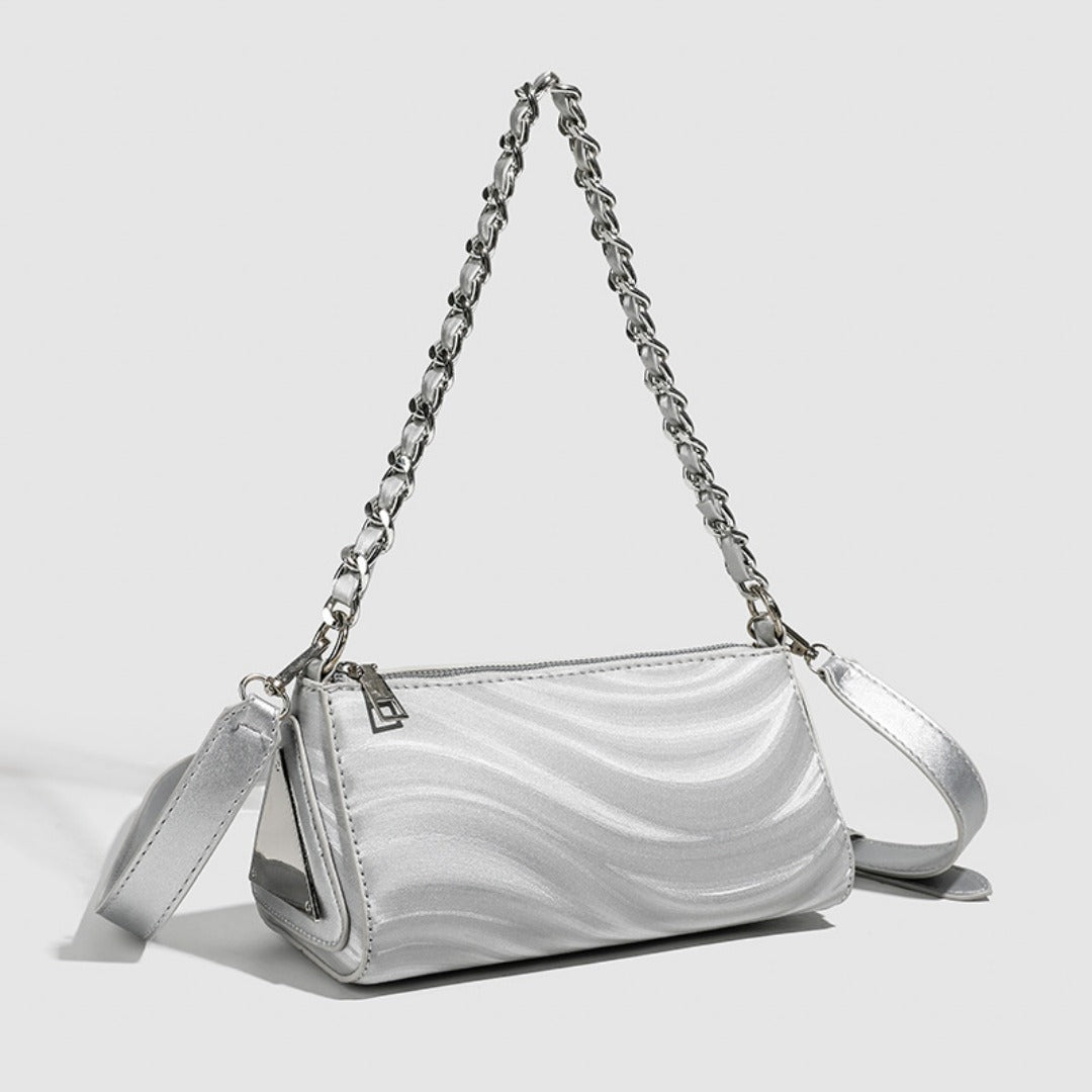 Women's versatile design crossbody bag, chain silver shoulder bag, small metallic purse crossbody