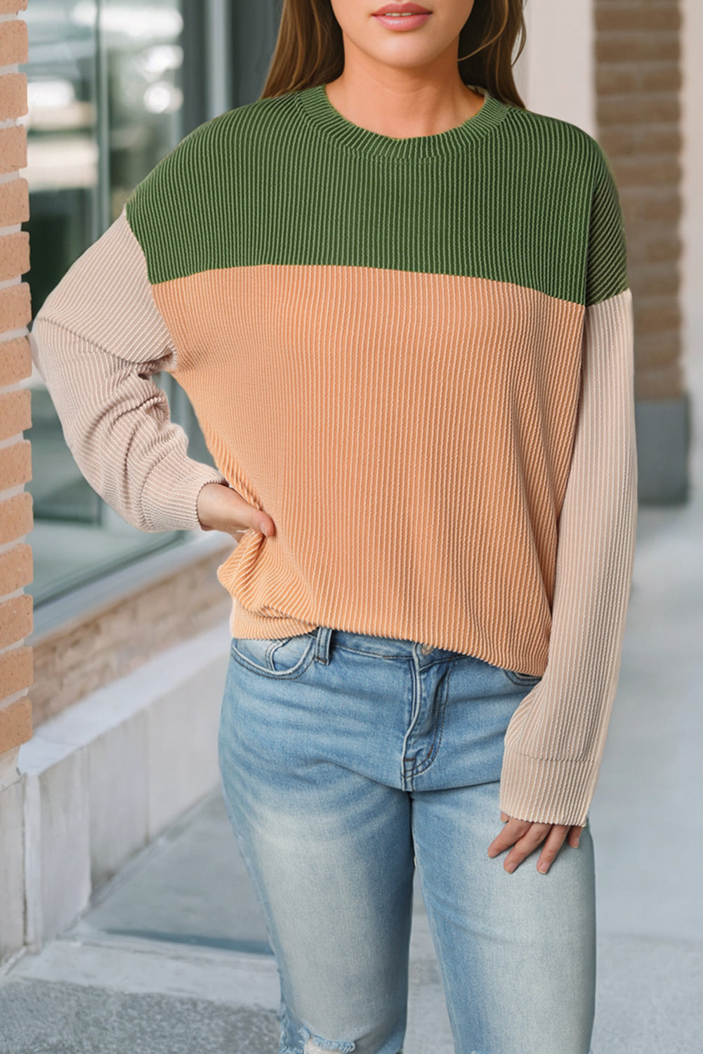 Colorblock Ribbed Long Sleeve Top