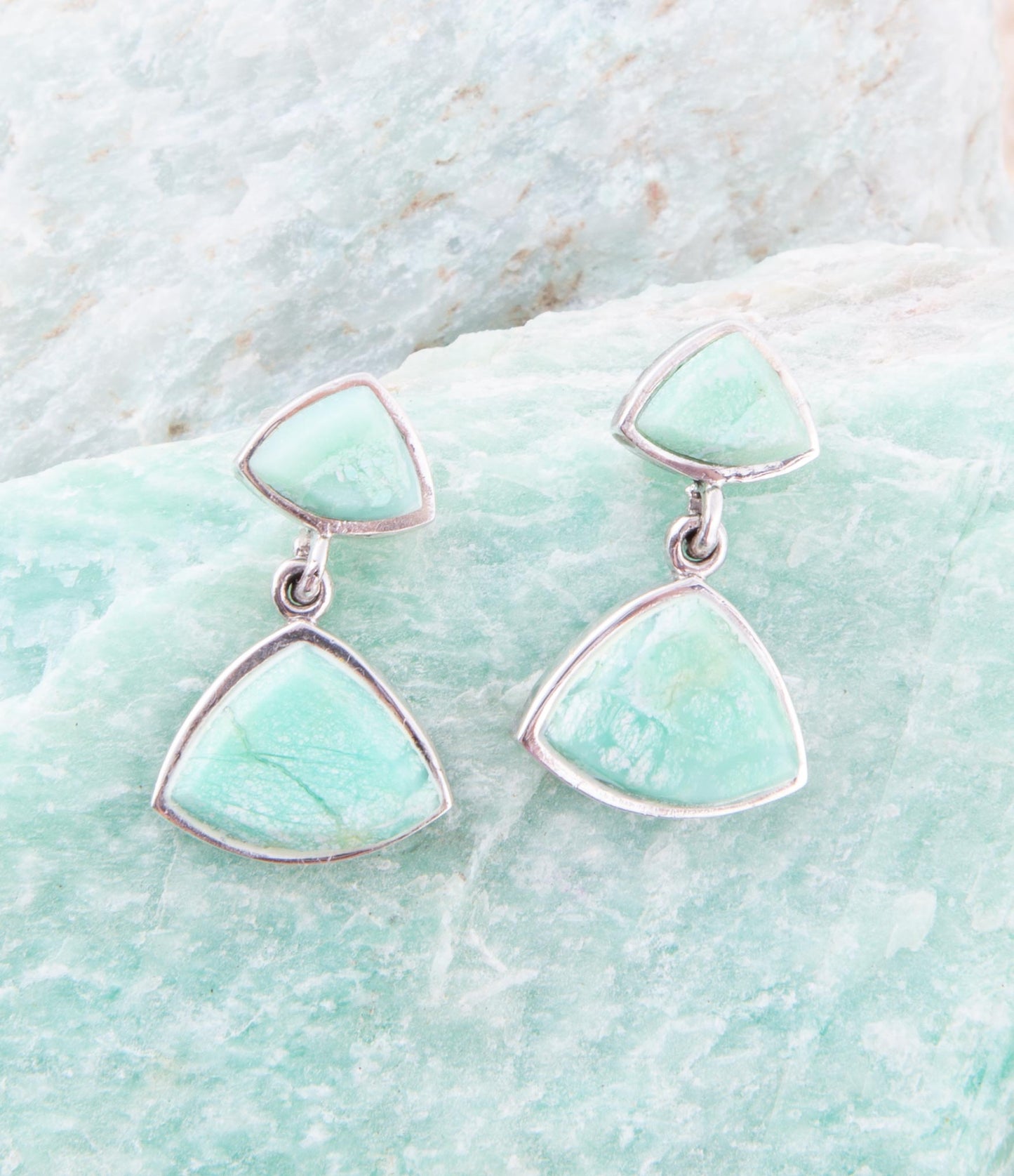 Abstract Green Chrysoprase Sterling Silver Drop Earrings
