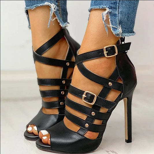 High-heeled riveted clasp high-heeled women's sandals