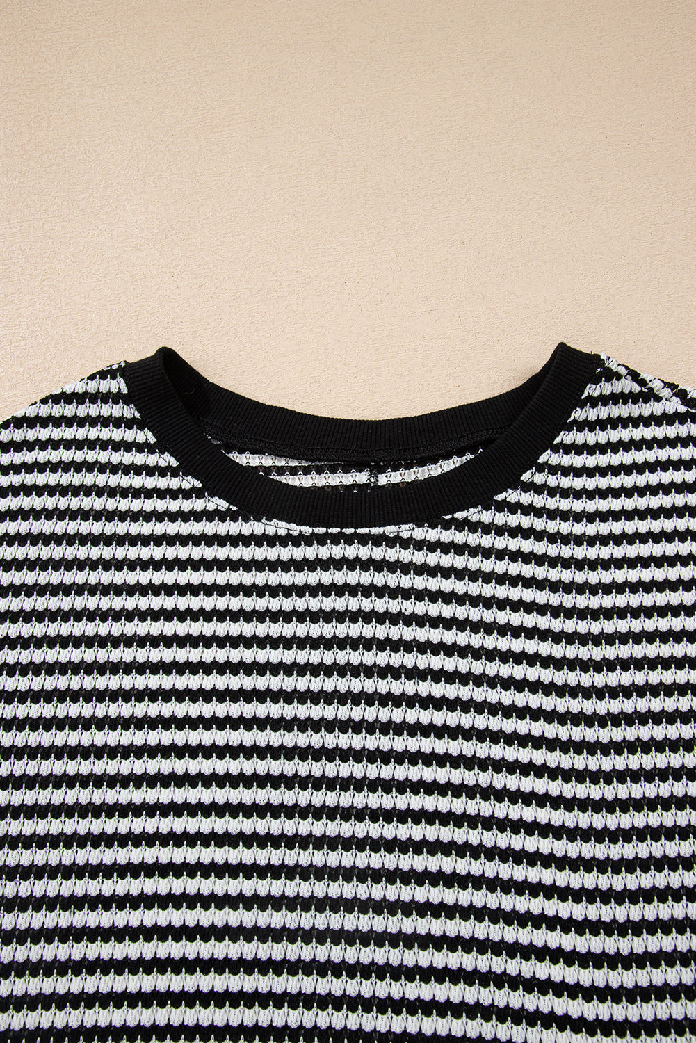 Stripe Ribbed Trim Drop Shoulder Top
