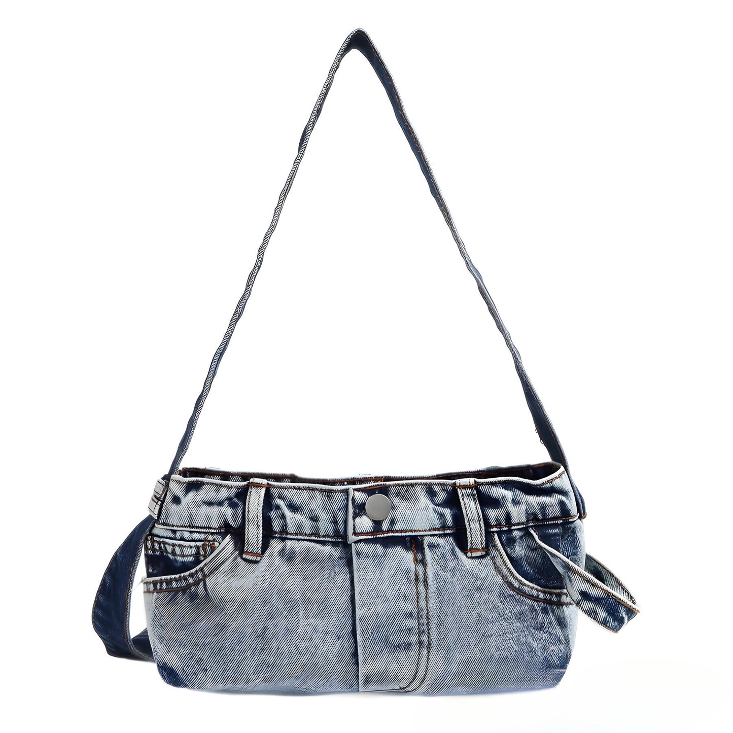 Small shoulder purse denim women's retro summer shoulder bag blue patchwork shoulder hobo handbag