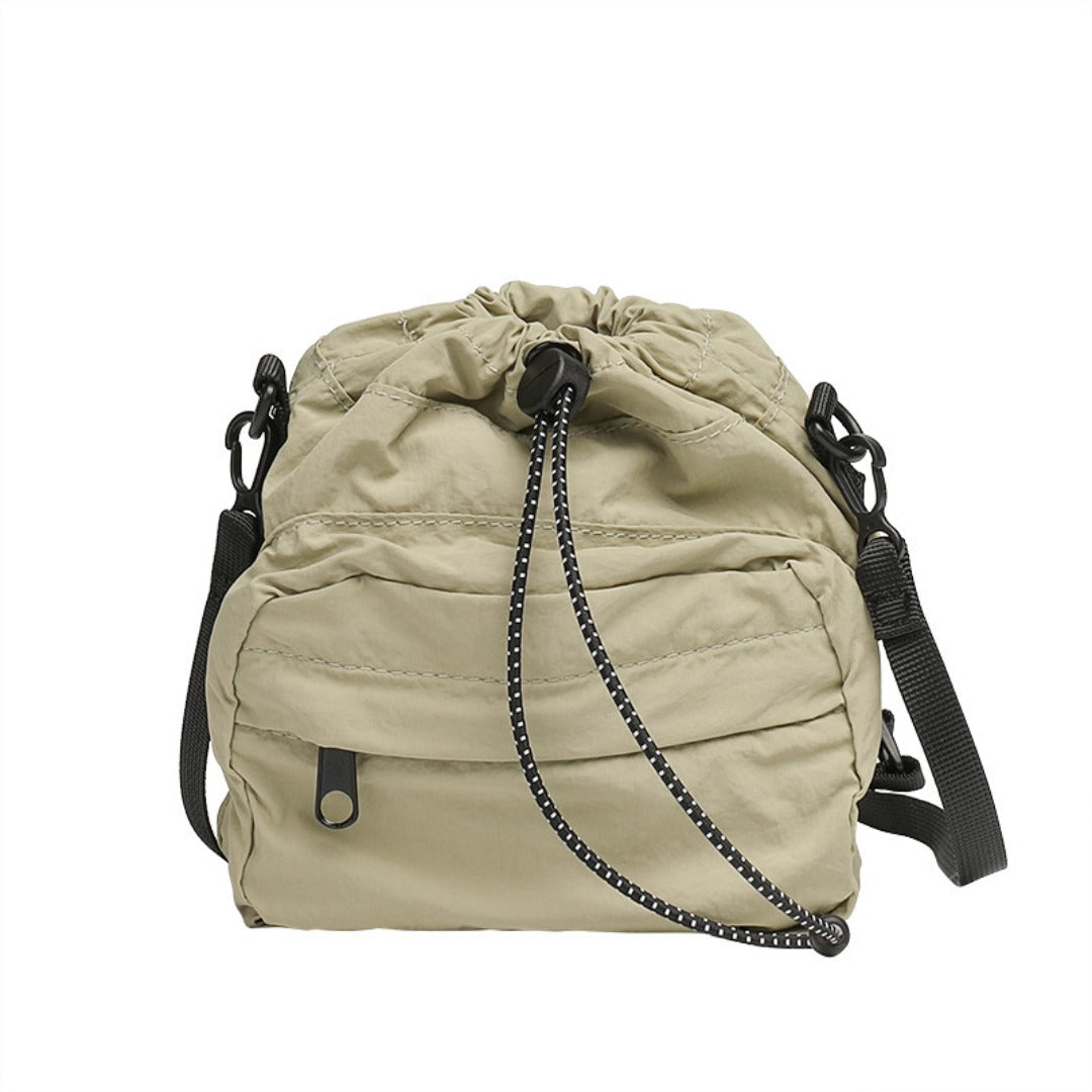 Versatile Drawstring Bucket Bag for Women - Casual Nylon Shopping Small Crossbody Mobile Phone Bag