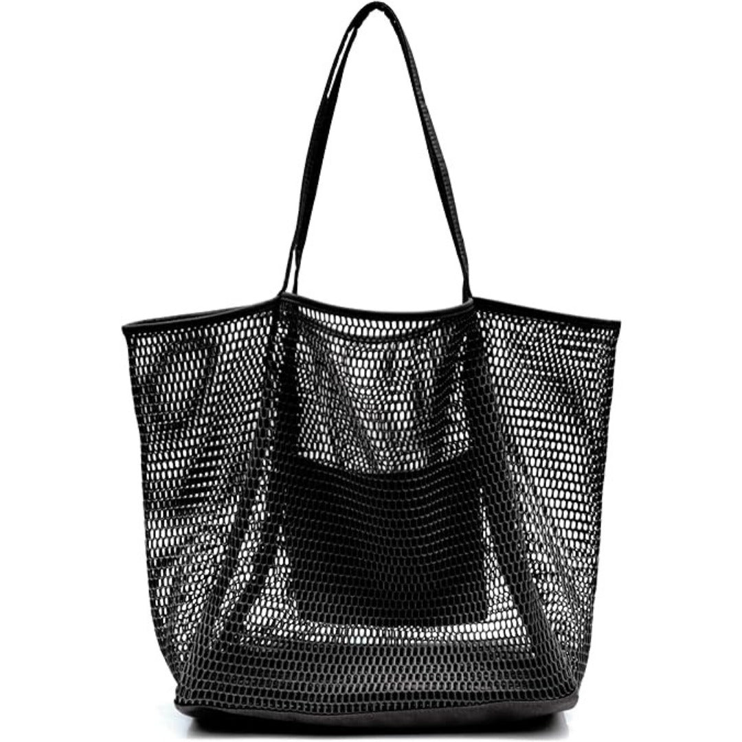Large Capacity Ladies Beach Bag - Hollow Mesh Tote for Outdoor Travel & Storage