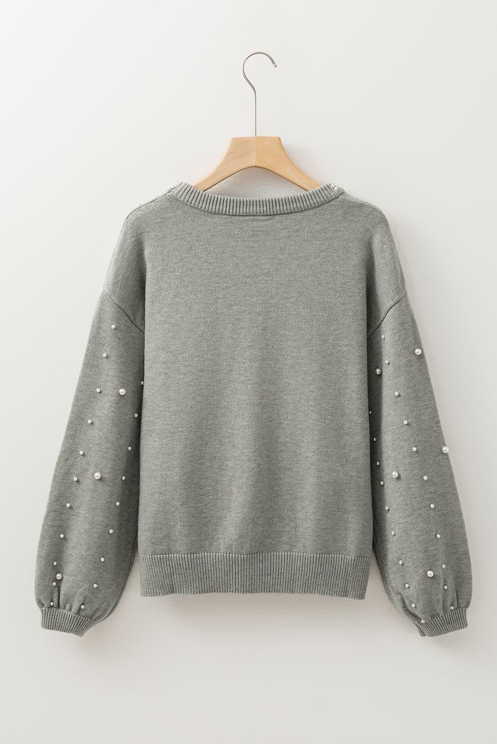 Solid Pearl Drop Shoulder Round Neck Sweater