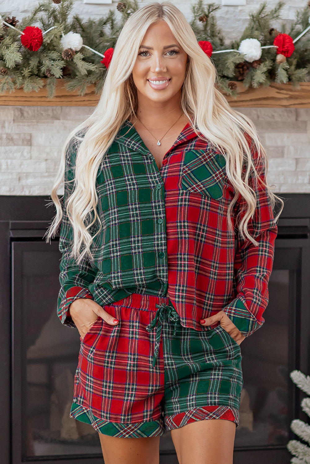 Christmas Plaid Patchwork Pajama Set