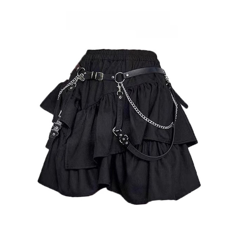 Y2K Asymmetrical Black Puffy Short Skirt