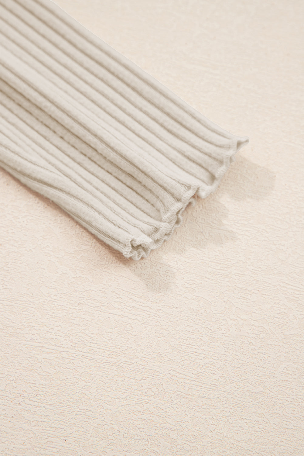 Solid Ribbed Lace Neckline Long Sleeve Top