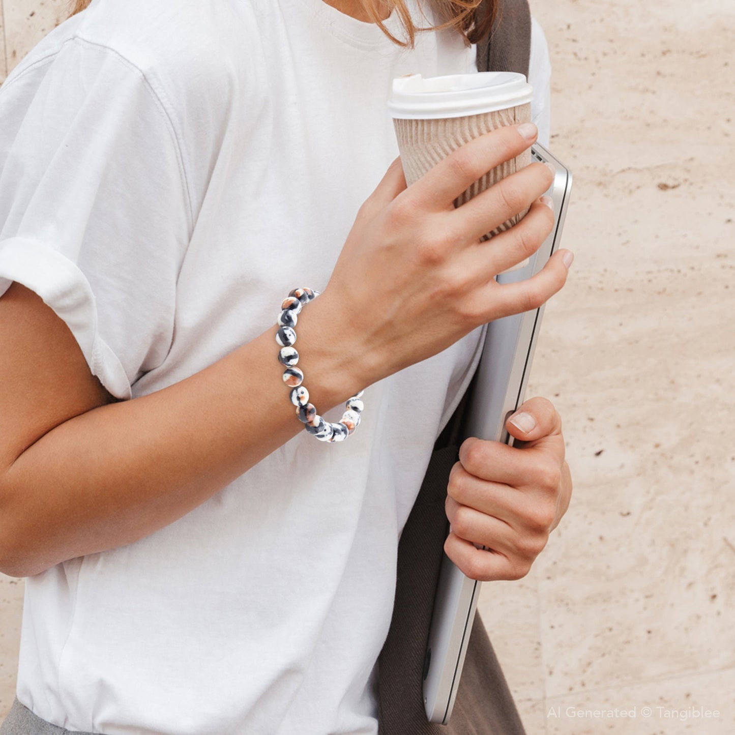 Agate Black and White Stretch Bracelet