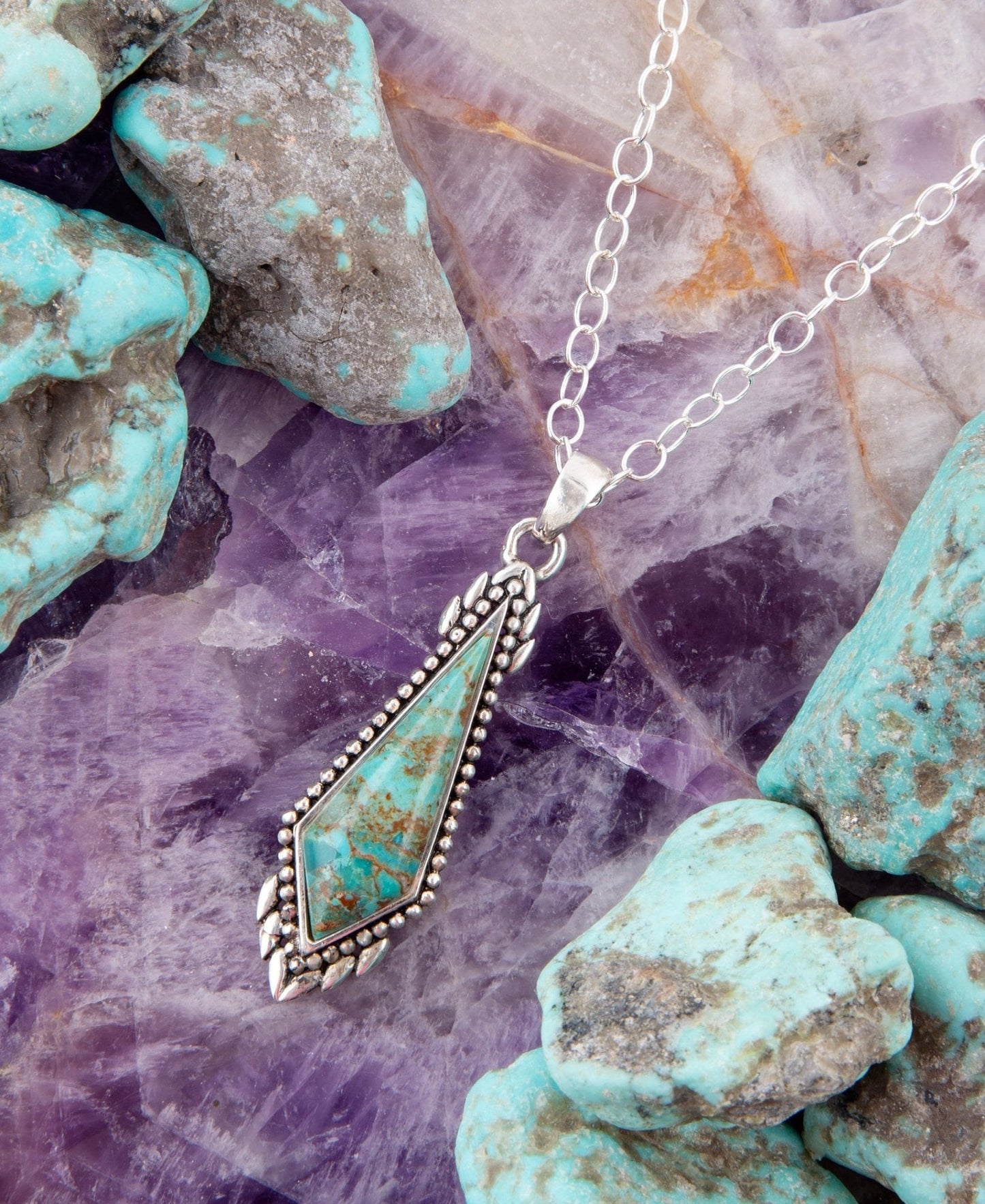 Anemone Long Diamond Turquoise and Sterling Silver Necklace