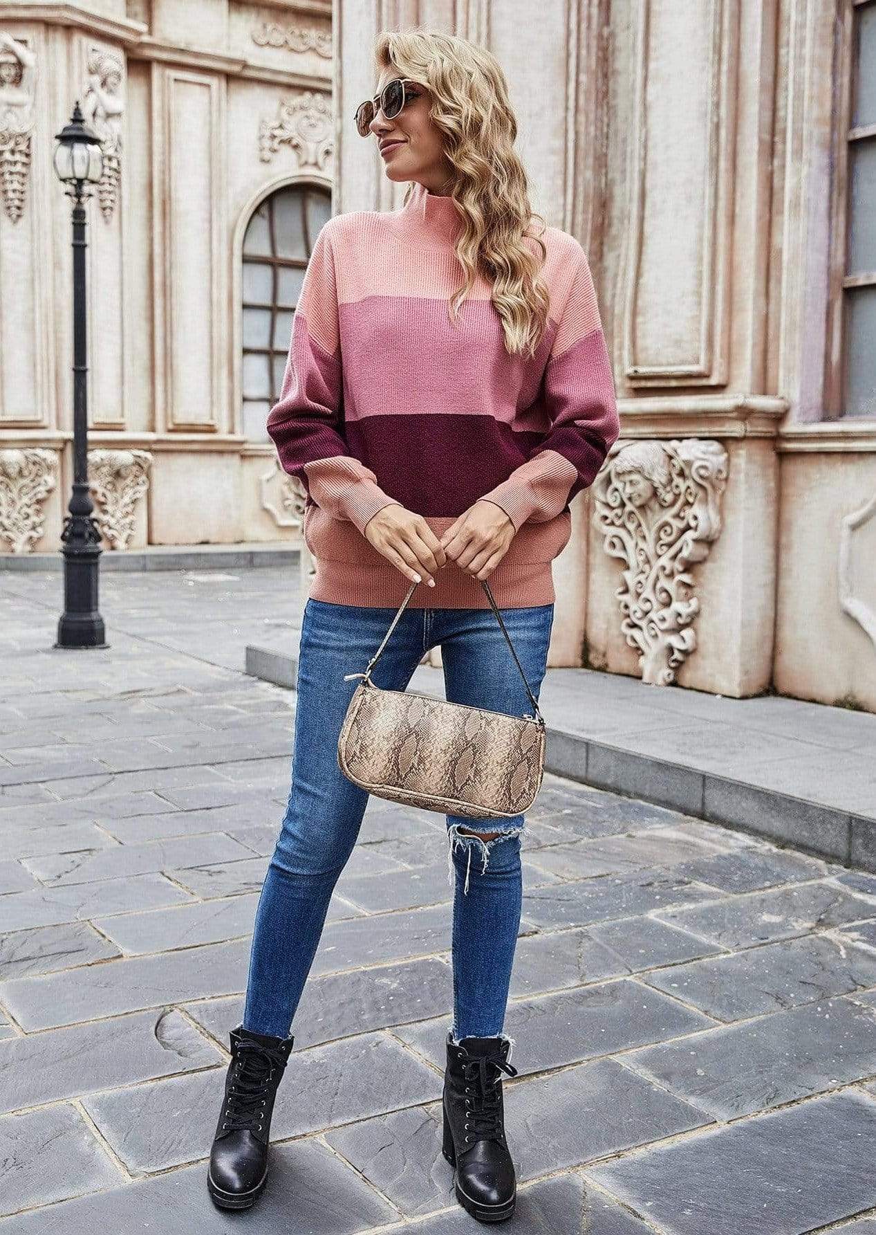 Color Block Turtle Neck Sweater