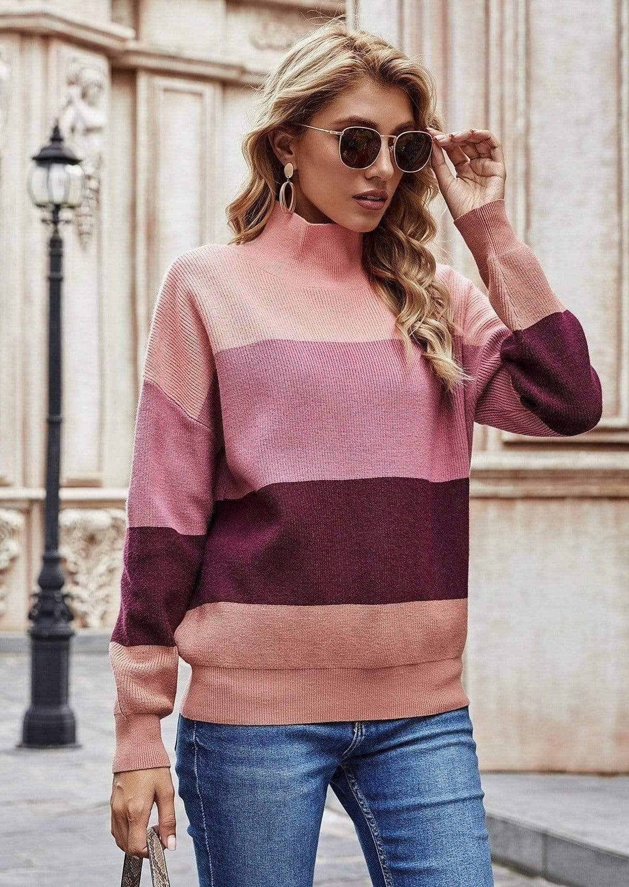 Color Block Turtle Neck Sweater
