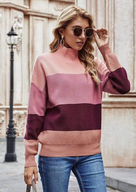 Color Block Turtle Neck Sweater