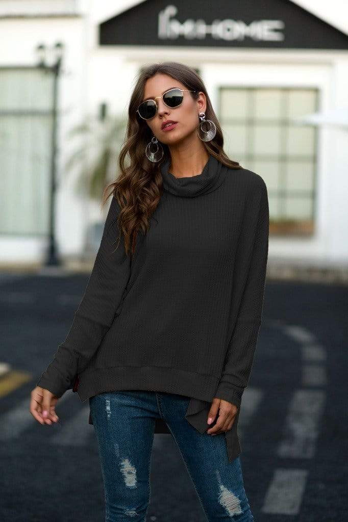 Cowl Neck Waffle Knit Sweater