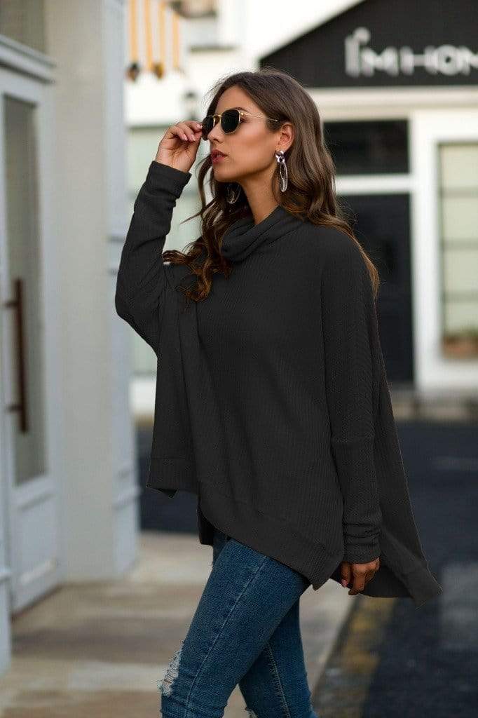Cowl Neck Waffle Knit Sweater