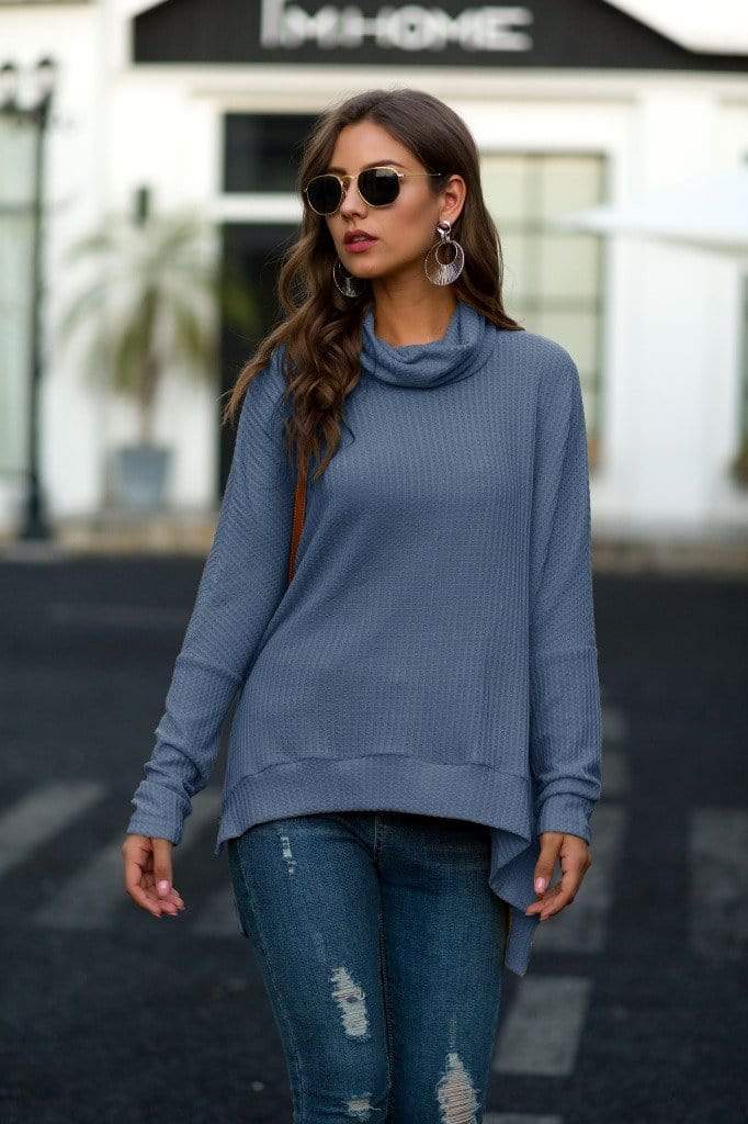 Cowl Neck Waffle Knit Sweater