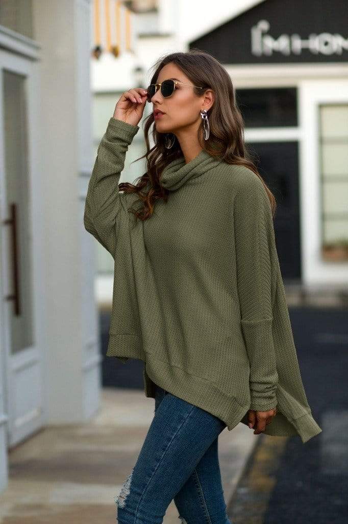 Cowl Neck Waffle Knit Sweater