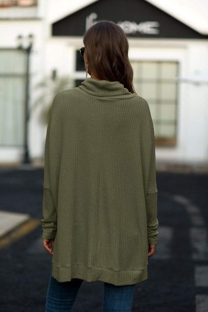 Cowl Neck Waffle Knit Sweater