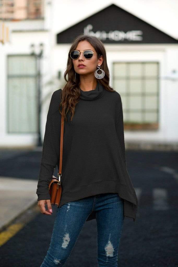 Cowl Neck Waffle Knit Sweater