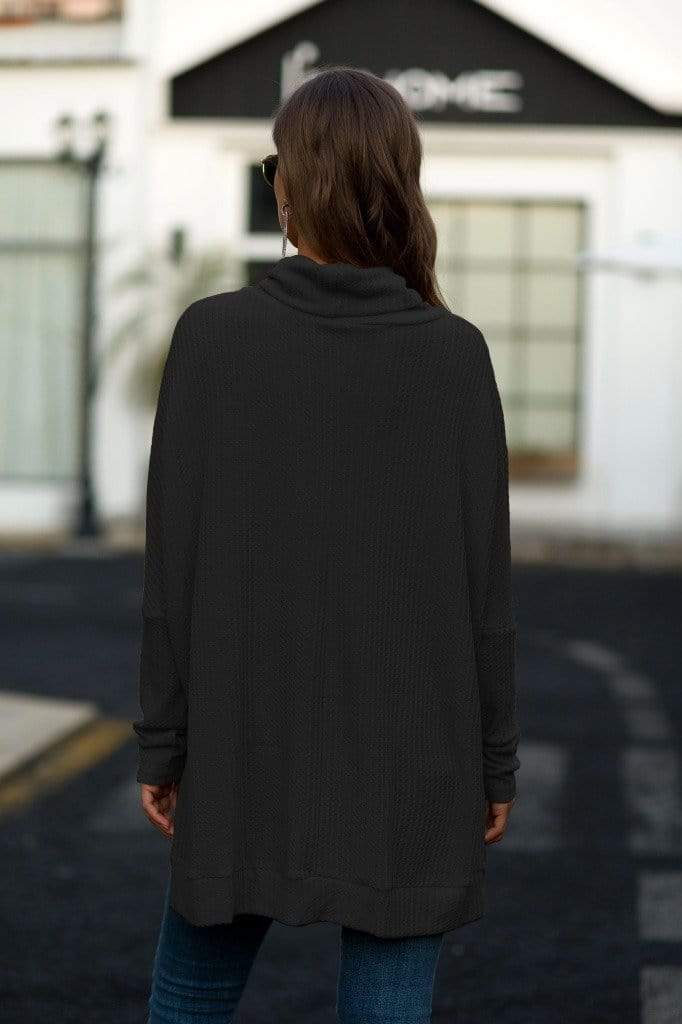 Cowl Neck Waffle Knit Sweater