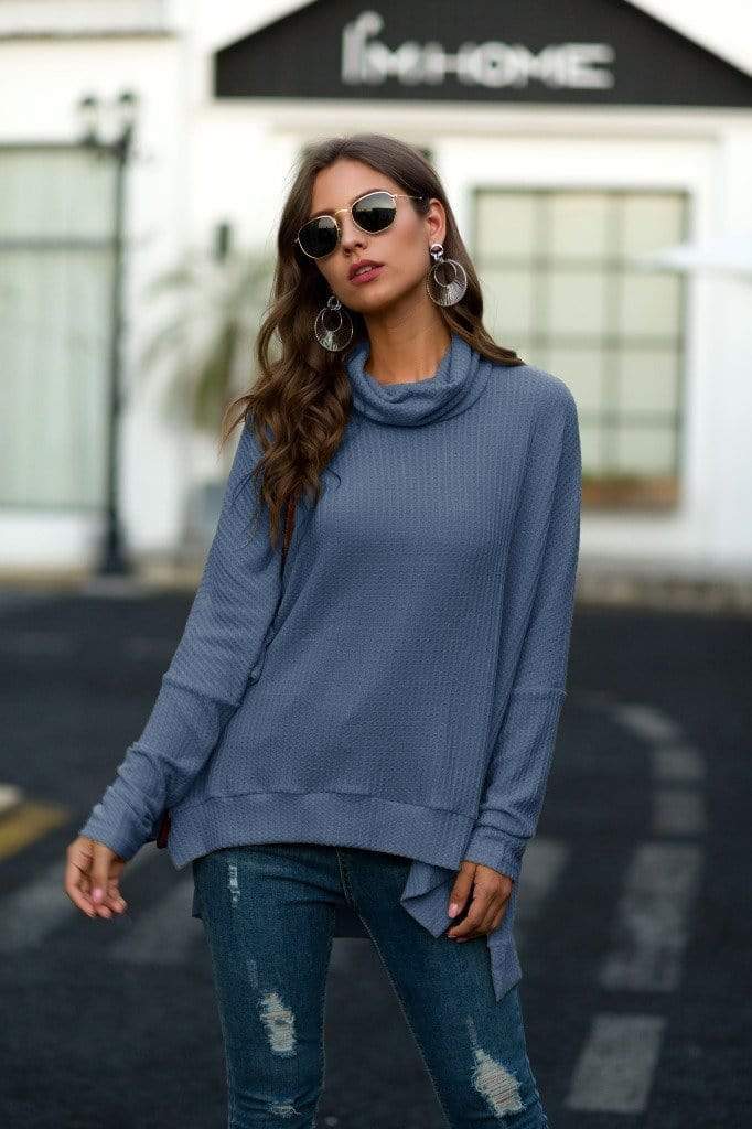 Cowl Neck Waffle Knit Sweater