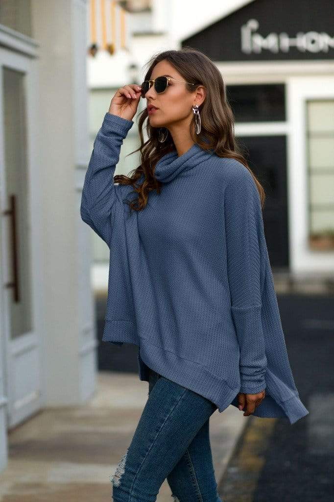 Cowl Neck Waffle Knit Sweater