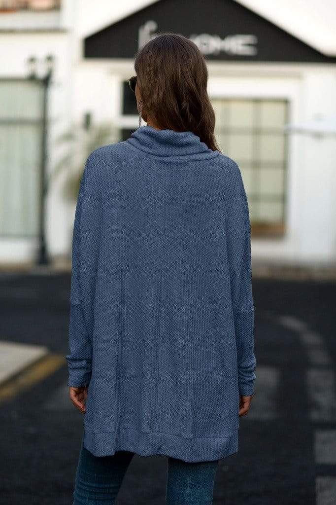 Cowl Neck Waffle Knit Sweater