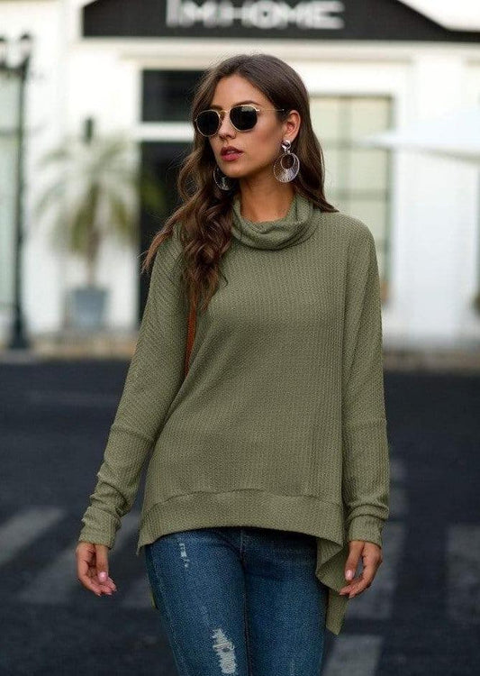Cowl Neck Waffle Knit Sweater