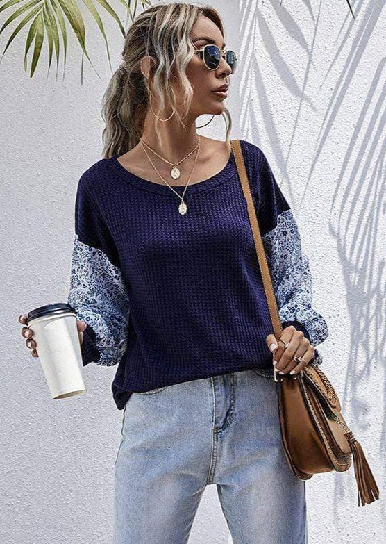 Two Tone Floral Print Sweater