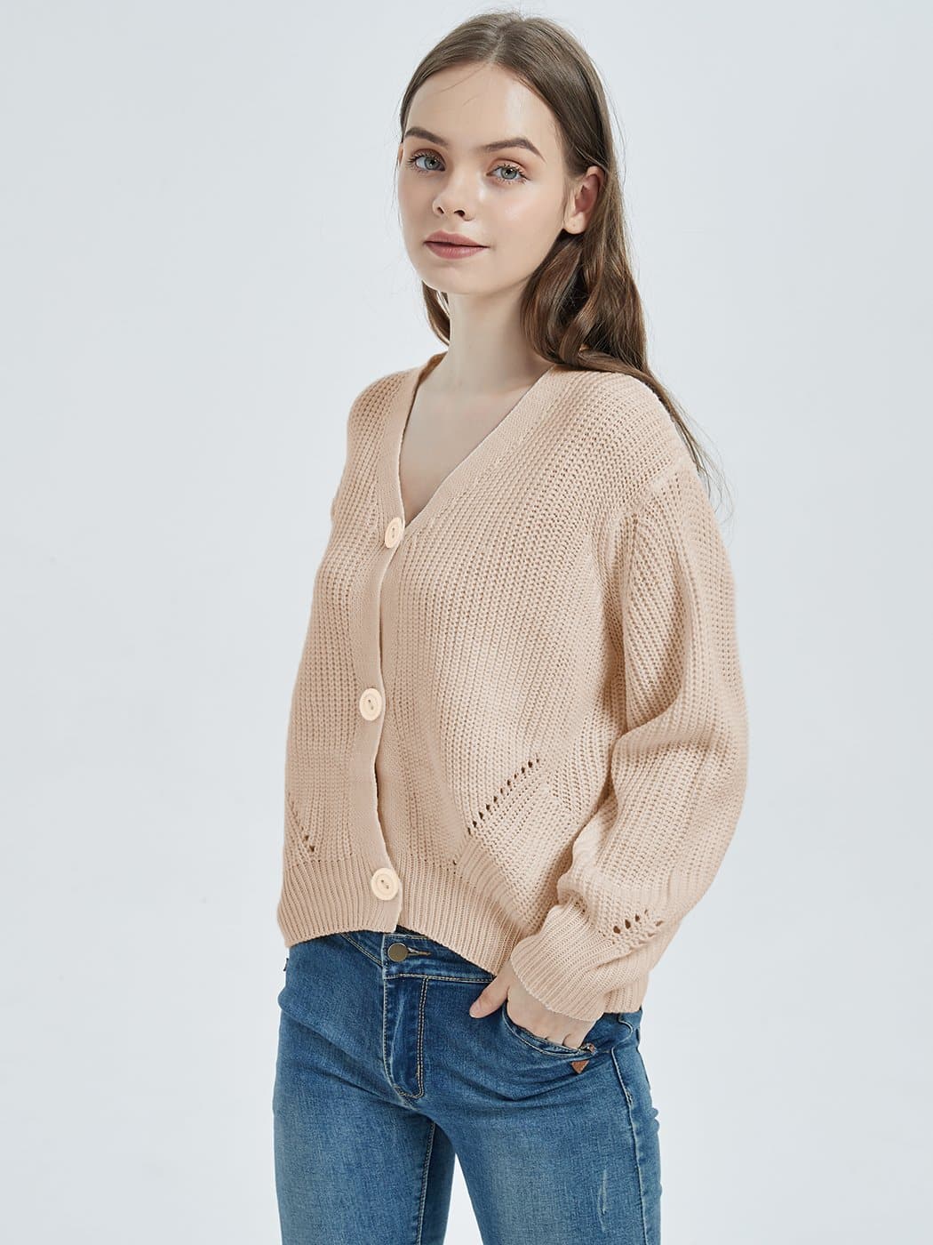 Women Lantern Sleeve Cardigan Button Down Open Front Knit Sweater Coat