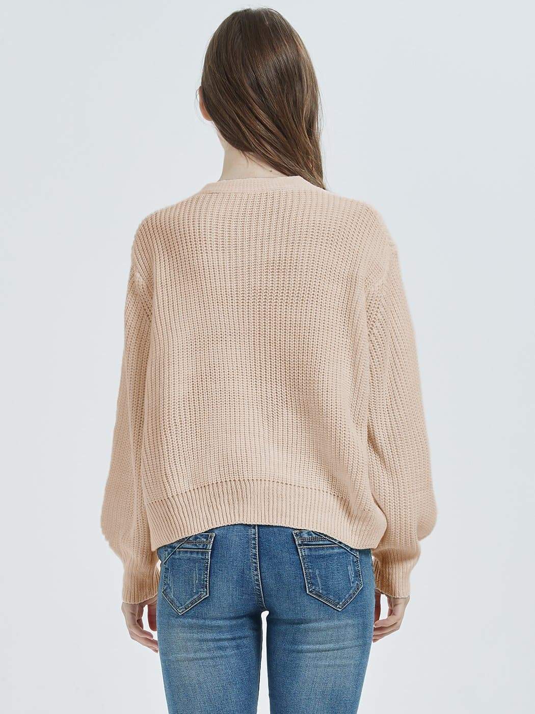 Women Lantern Sleeve Cardigan Button Down Open Front Knit Sweater Coat