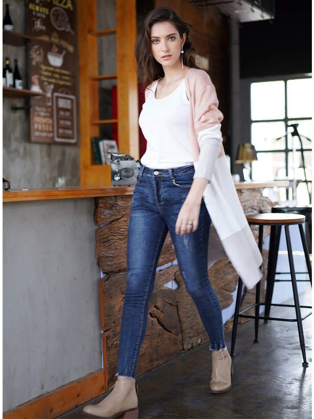 Long Sleeve Open Front Casual Knit Sweaters Coat Soft Outwear Striped Draped Kimono Cardigan