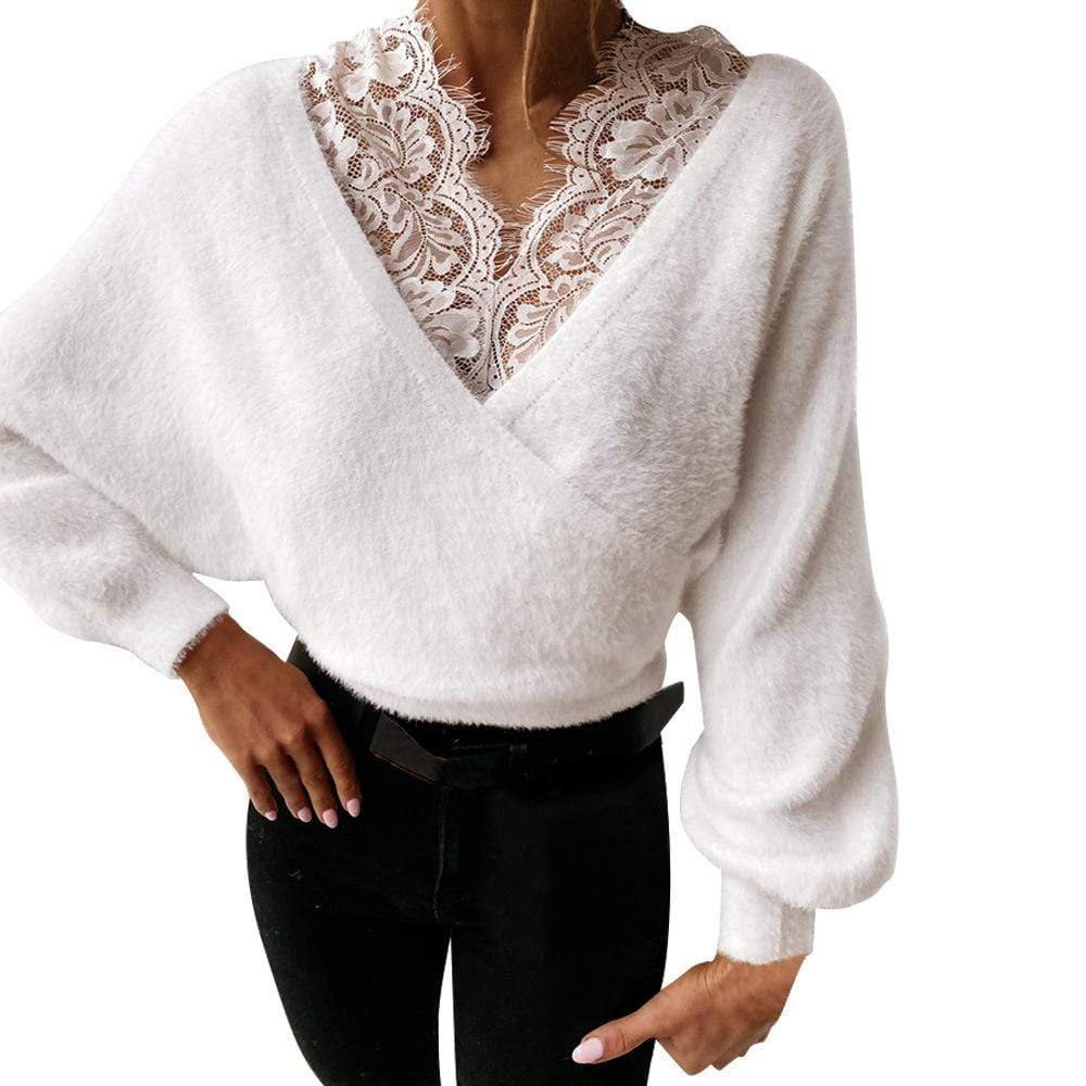 Surplice Neck Lace Detail Sweater