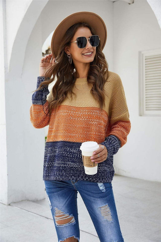 Color Block Textured Knit Sweater