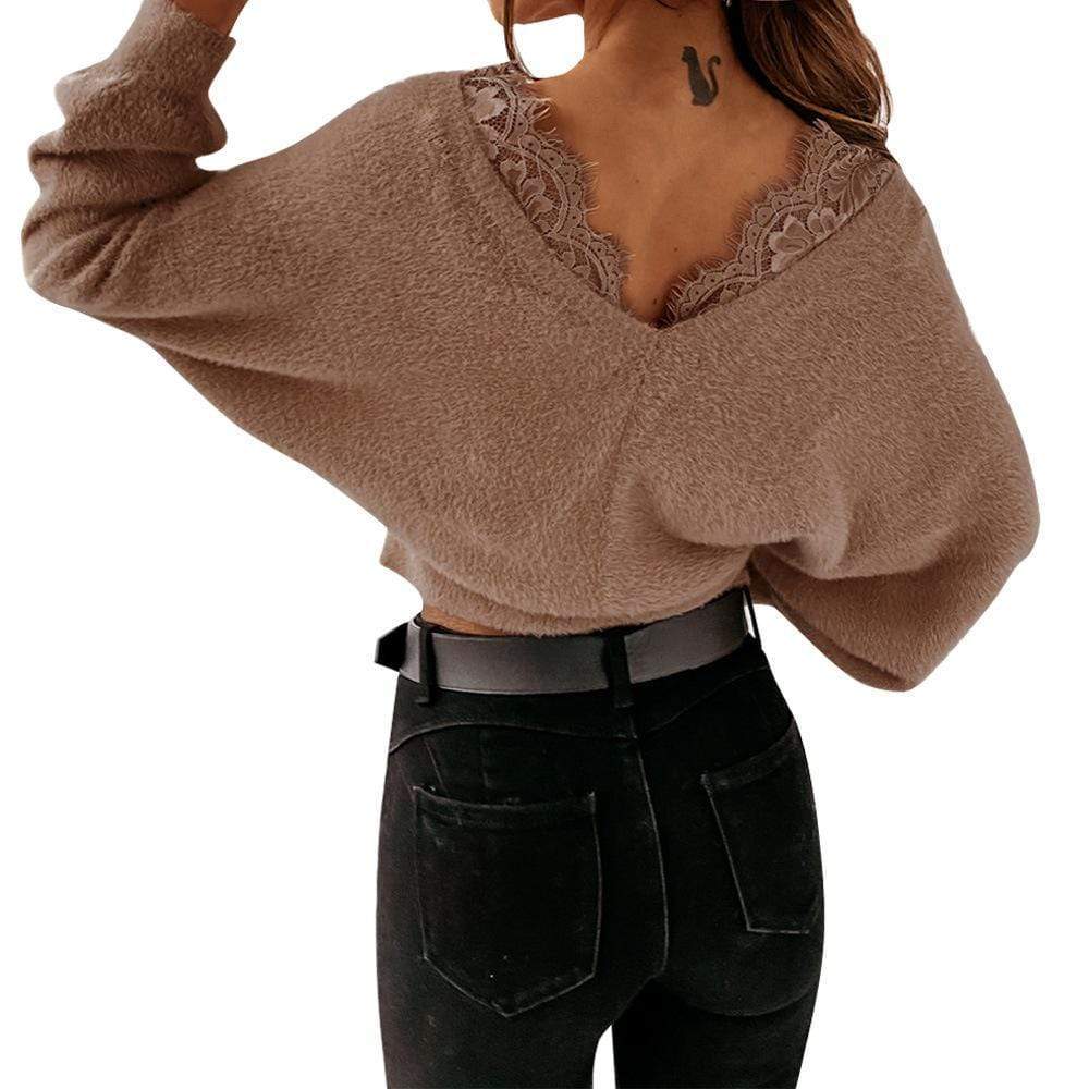 Surplice Neck Lace Detail Sweater